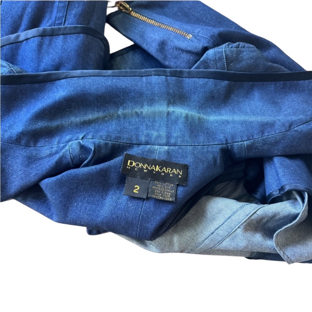 Vintage 80s Donna Karan Denim Blazer Fitted Jean Jacket sz 2 - Picture 12 of 12